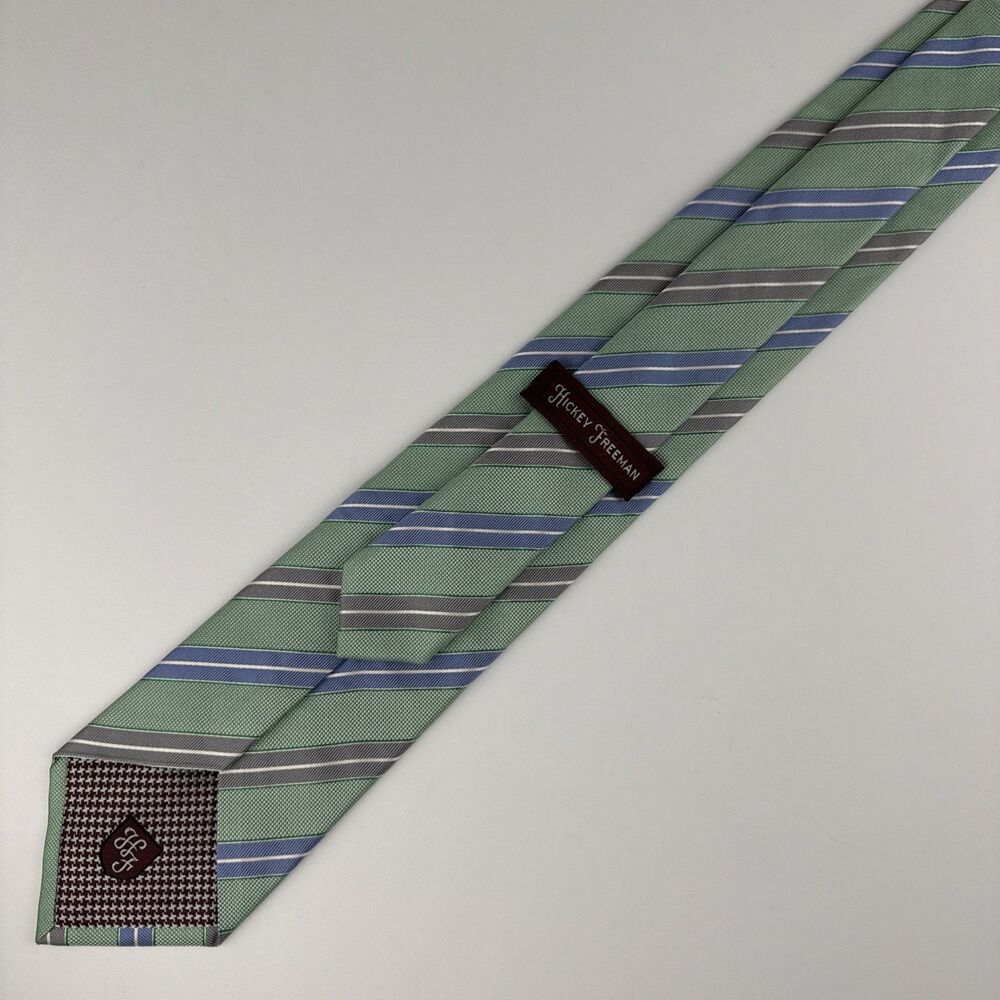 Hickey Freeman Light Green Striped Silk Tie Woven Made in Italy 60.5” x 3” EUC